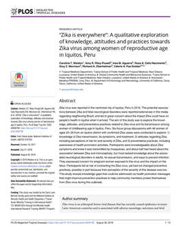 Zika Is Everywhere”: a Qualitative Exploration of Knowledge, Attitudes and Practices Towards Zika Virus Among Women of Reproductive Age in Iquitos, Peru