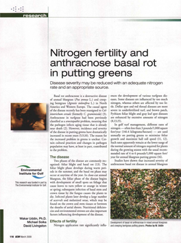 Nitrogen Fertility and Anthracnose Basal Rot in Putting Greens Disease Severity May Be Reduced with an Adequate Nitrogen Rate and an Appropriate Source