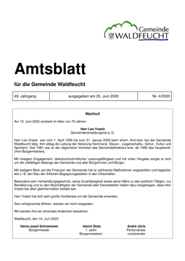 Amtsblatt Für Die Gemeinde Waldfeucht