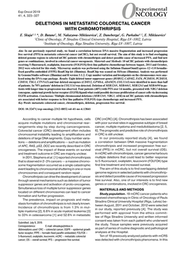 Deletions in Metastatic Colorectal Cancer with Chromothripsis E