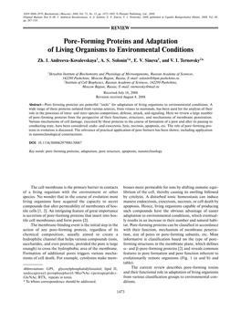 Pore-Forming Proteins and Adaptation of Living Organisms to Environmental Conditions