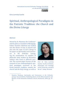 Spiritual, Anthropological Paradigms in the Patristic Tradition: the Church and the Divine Liturgy