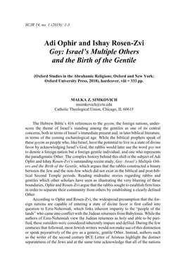 Adi Ophir and Ishay Rosen-Zvi Goy: Israel's Multiple Others and the Birth