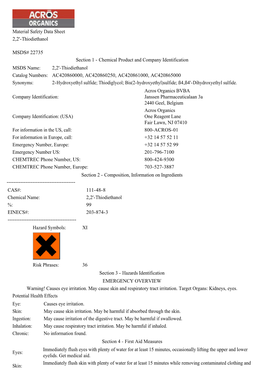 Thiodiethanol MSDS# 22735 Section 1