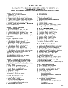 Plant Classes, 2014 Each Plant Entry Should Best