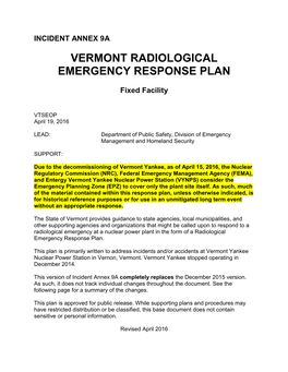 Vermont Radiological Emergency Response Plan