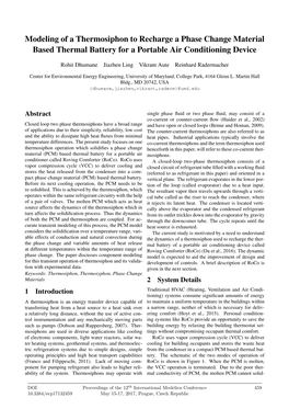 Modeling of a Thermosiphon to Recharge a Phase Change Material Based Thermal Battery for a Portable Air Conditioning Device