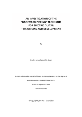 “Backward!Picking”!Technique! For!Electric!Guitar!! –!Its!Origins!And!Development! !