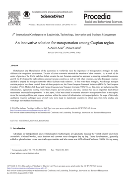 An Innovative Solution for Transportation Among Caspian Region A.Zafer Acara , Pınar Gürola