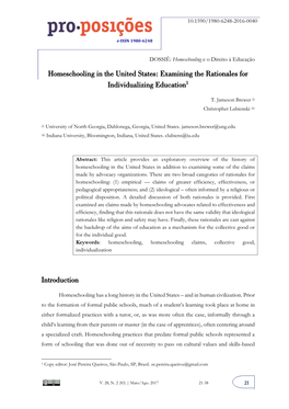 Homeschooling in the United States: Examining the Rationales for Individualizing Education1