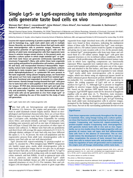 Single Lgr5- Or Lgr6-Expressing Taste Stem/Progenitor Cells Generate Taste Bud Cells Ex Vivo