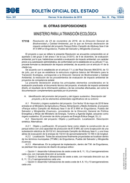 Disposición 17118 Del BOE Núm. 301 De 2018