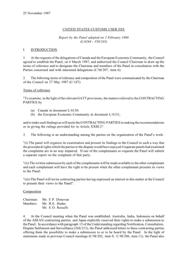 25 November 1987 UNITED STATES CUSTOMS USER FEE Report By