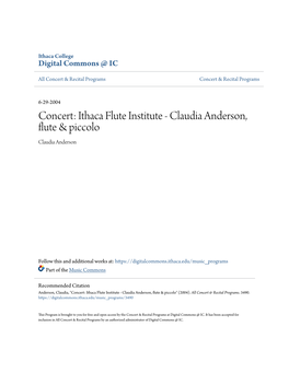 Concert: Ithaca Flute Institute - Claudia Anderson, Flute & Piccolo Claudia Anderson