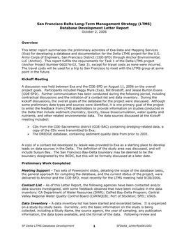 San Francisco Delta Long-Term Management Strategy (LTMS) Database Development Letter Report October 2, 2006