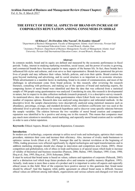 The Effect of Ethical Aspects of Brand on Increase of Corporates Reputation Among Consumers in Shiraz