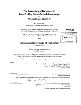 The Business and Dynamics of Free-To-Play Social-Casual Game Apps by Thomas Hughes Speller, III