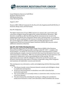 1 of 8 Casey Mcquiston, Resources Staff Officer Shoshone National Forest 808 Meadowland Ave. Cody, Wyoming 82424 August 2, 2017
