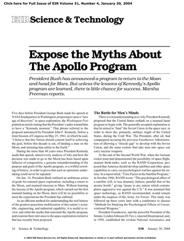 Expose the Myths About the Apollo Program President Bush Has Announced a Program to Return to the Moon and Head for Mars