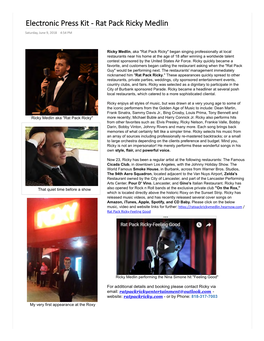 Electronic Press Kit - Rat Pack Ricky Medlin Saturday, June 9, 2018 4:54 PM