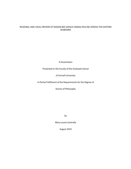 Regional and Local Drivers of Mason Bee (Genus Osmia) Decline Across the Eastern Seaboard