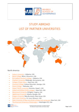 Study Abroad List of Partner Universities