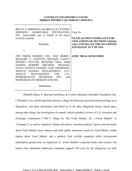 Bruce S. Sherman, Et Al. V. the Fresh Market, Inc., Et Al. 17-CV-00179