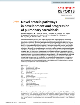 Novel Protein Pathways in Development and Progression of Pulmonary Sarcoidosis Maneesh Bhargava1*, K