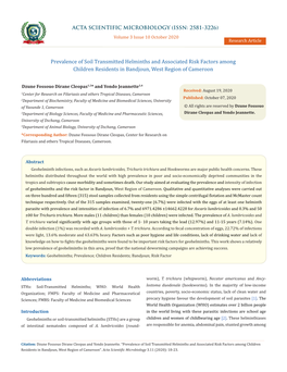 Prevalence of Soil Transmitted Helminths and Associated Risk Factors Among Children Residents in Bandjoun, West Region of Cameroon