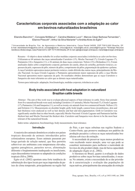 Características Corporais Associadas Com a Adaptação Ao Calor Em Bovinos Naturalizados Brasileiros