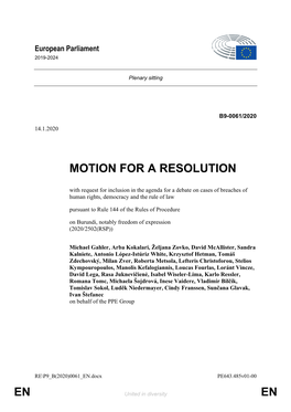 En En Motion for a Resolution