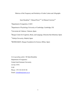 Matrices of the Frequency and Similarity of Arabic Letters and Allographs