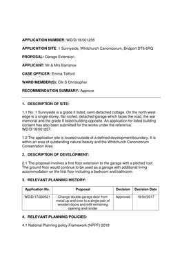 1 Sunnyside, Whitchurch Canonicorum, Bridport DT6 6RQ PROPOSAL