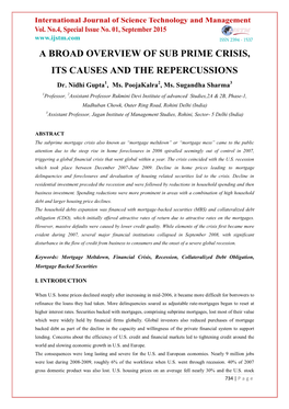 A BROAD OVERVIEW of SUB PRIME CRISIS, ITS CAUSES and the REPERCUSSIONS Dr