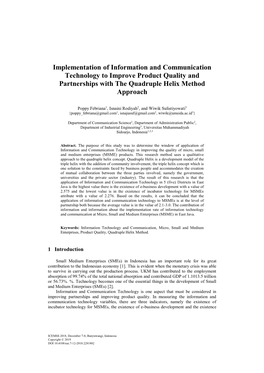 Implementation of Information and Communication Technology to Improve Product Quality and Partnerships with the Quadruple Helix Method Approach