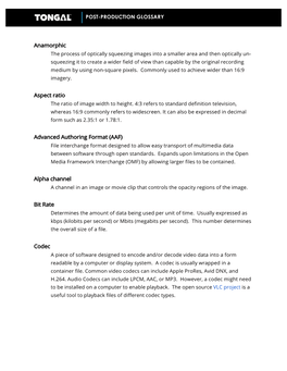 Anamorphic Aspect Ratio Advanced Authoring Format (AAF) Alpha