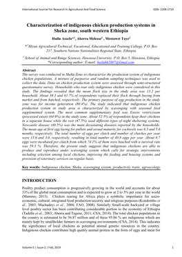 Characterization of Indigenous Chicken Production Systems in Sheka Zone, South Western Ethiopia Hailu Assefa*1, Aberra Melesse2 , Mestawet Taye2