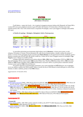ATLETICA Partecipazione E Podio [1900-2012] [541 Titolari E 35 Riserve]
