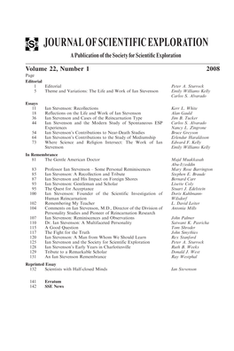 Journal of Scientific Exploration, Volume 22, Number 1, 2008