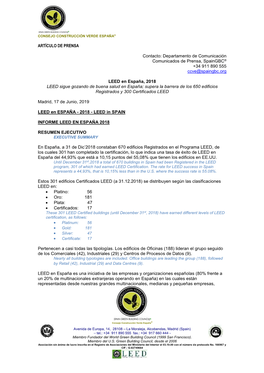 LEED En España, 2018 LEED Sigue Gozando De Buena Salud En España; Supera La Barrera De Los 650 Edificios Registrados Y 300 Certificados LEED