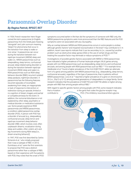 Parasomnia Overlap Disorder by Regina Patrick, RPSGT, RST