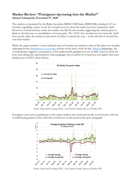 Market Review: “Foreigners Tip-Toeing Into the Market” Ahmed Tabaqchali, November 9Th, 2020