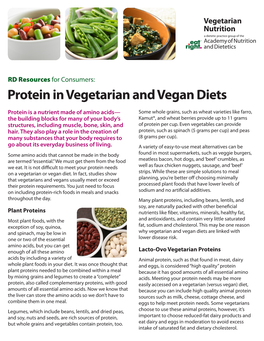 RD Resources for Consumers: Protein in Vegetarian and Vegan Diets