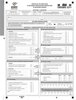 Republic of Costa Rica X National Population Census and Vi Housing