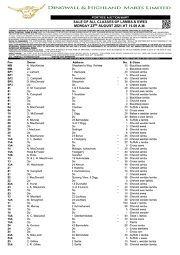 Sale of All Classes of Lambs & Ewes Monday 23Rd August 2021 at 10.00