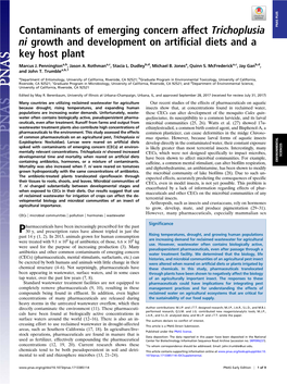 Contaminants of Emerging Concern Affect Trichoplusia Ni Growth And