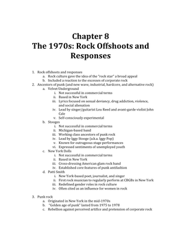 Chapter 8 the 1970S: Rock Offshoots and Responses