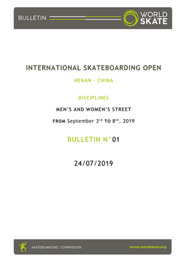 Bulletin #01 Henan 2019 International Skateboarding Open