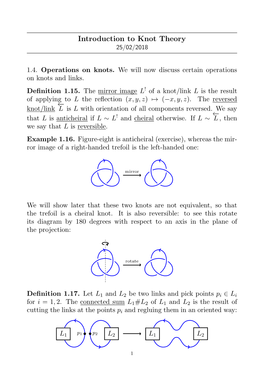 Introduction to Knot Theory 25/02/2018