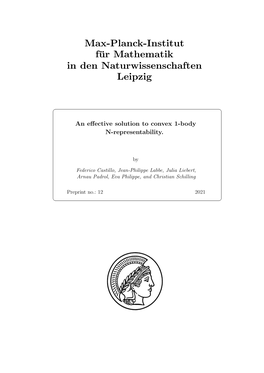 Max-Planck-Institut Für Mathematik in Den Naturwissenschaften Leipzig